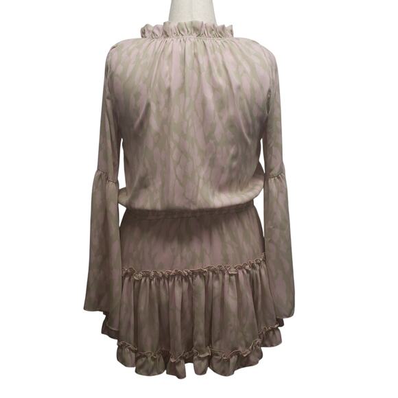 Buddy Love Leopard Print Zozo Mini Dress Sz M Pink Tan Ruffle Bell Sleeve Boho - Picture 3 of 12